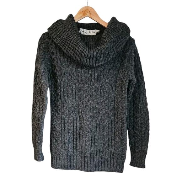 Aran Mor Womens SM Ireland Sweater Irish Knot Cable Knit Grey 100% Merino Wool - Picture 1 of 5